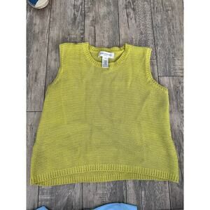 Jones New York Women's green Yellow Cotton knit vintage Sweater Vest Size Large